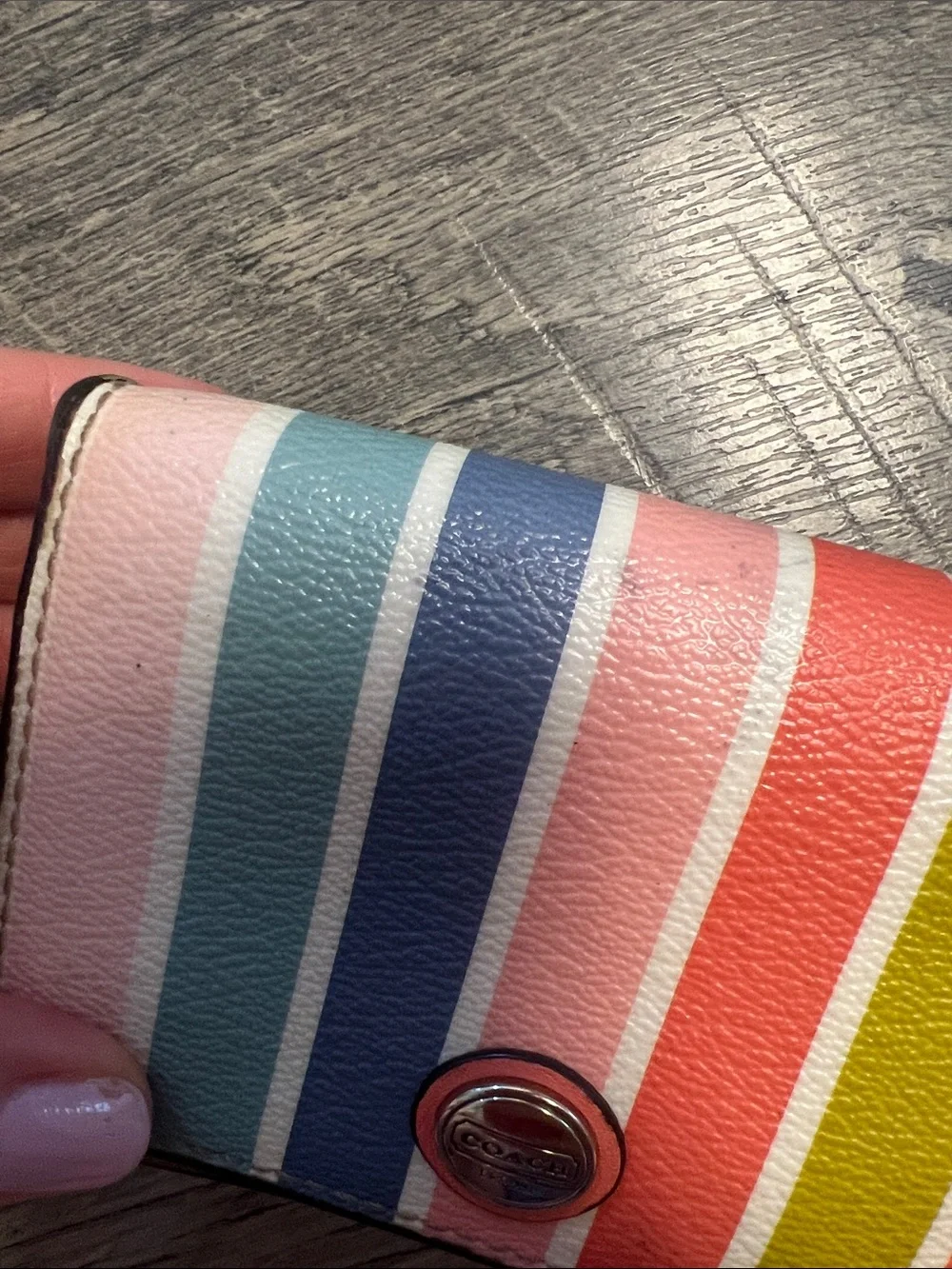 Coach Striped Leather Wallet - Pink, Blue, Coral, Yellow, Navy
